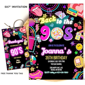 Editable 90s Birthday Party Invitation back to the 90s Neon party glow dance disco 2000s birthday 90s instant download 03