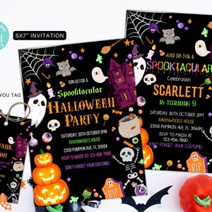 Editable Halloween Party Invite Birthday invitation Halloween Invitation Halloween black birthday invite, Spooktacular party invitation HW03