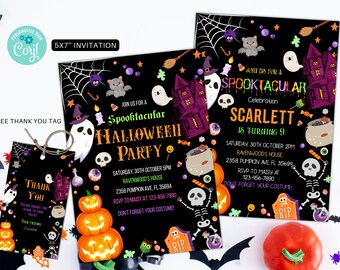 Editable Halloween Party Invite Birthday invitation Halloween Invitation Halloween black birthday invite, Spooktacular party invitation HW03