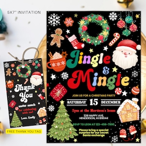 Editable Christmas Jingle and Mingle Party Invitation, Christmas party invite Christmas black red invitation instant download JM01
