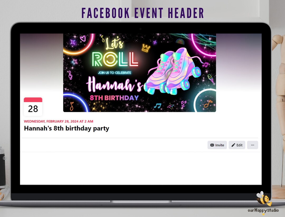 Editable Roller Skating Party Facebook Event Header Template, Let's ...