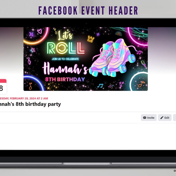 Editable Roller Skating Party Facebook Event Header Template, Let's roll Facebook Header, Facebook Event Photo, Facebook Event cover R04