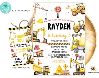 Editable Construction Birthday Invitation, Construction Invites, Dump Trucks party invite boy outdoor birthday instant download CSP01