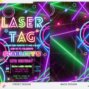 Bearbeitbare Laser Tag Party Einladung Neon Geburtstagsfeier einladen glow Laser Tag Geburtstag Neutral Laser Party Sofort Download LT01 Bild 2