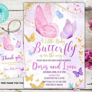 Editable Butterfly Baby Shower Invitation, Printable Purple Butterfly Invitation Template, Instant Download Girl Baby Shower Invitation