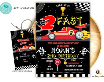 Editable Two fast Racing car 2nd birthday invitation, Race car birthday boy invitation boy racecar party invite instant download 04