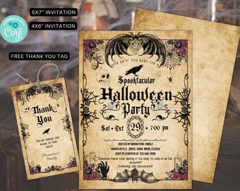 Editable Halloween Gothic Party Invite Vintage Halloween Adults Invitation Halloween Costumes invite, Halloween Evite 5x7 4x6 HW02