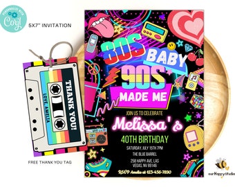 Editable 80S Baby 90s Made Me Birthday Party Invitation back to the 90s Neon party glow dance disco 2000s birthday 90s instant download 03