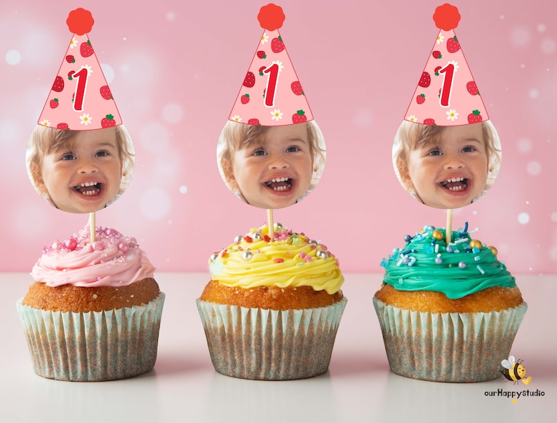 First Birthday photo cupcake topper