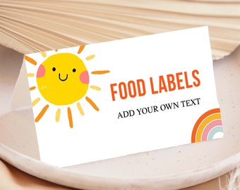 Editable Sun Food Labels, sunshine party place card food tents, First trip around sun party card, S01