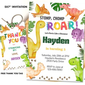 Digital Dinosaur Birthday Party Invitation Template, Dinosaur Birthday Invitation, Dinosaur Thank you Tag, Dino Party Invites, 1st Boy Dino