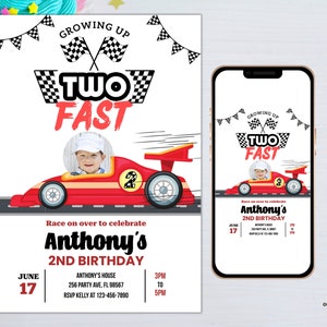 Editable Two fast invitation with photo Two fast boy car racing invites 2nd Birthday Party Invite Race Car Party instant download c01 image 4