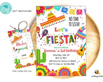 Bewerkbare Fiesta-uitnodiging, Fiesta-verjaardagsuitnodiging, Mexicaans Fiesta-feest, Let's fiesta-feest Instant Download FI01