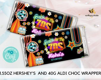 Editable 70s Chocolate Bar Wrapper, Dance Party Hershey Aldi Template (Digital Download)