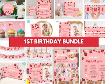 Berry First Birthday Invitation Bundle, Strawberry 1st Birthday Bundle, Berry first birthday Bundle, Instant download Printable bundle SB01