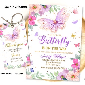 Editable Butterfly Baby Shower invitation, Printable Purple Butterfly Invitation Template, Instant Download Girl Baby Shower Invitation 02