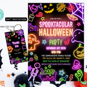 Invitation de fête d'Halloween néon modifiable