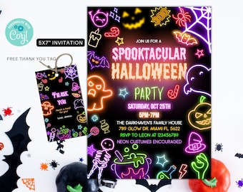 Editable Neon Halloween Party Invite glow SPOOKTACULAR invitation Halloween Invitation Halloween spooky party invite HW05