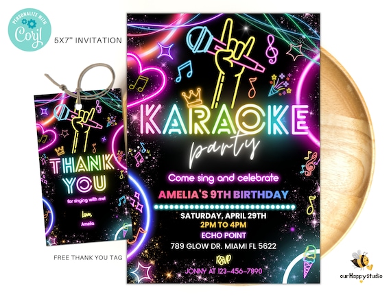 JCVUK Geburtstagseinladungen „Let’s Party!“ – Retro Neon Style – 20 Karten + Umschläge
