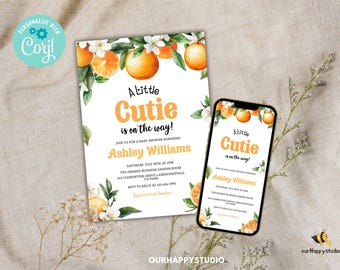 Editable Little Cutie Baby Shower invitation, Cutie Baby shower fruit baby shower invite instant download A little Cutie Is On The Way