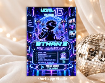 VR Birthday Invitation, Editable Video Game Party Invite for Kids & Teens 5x7 VR1