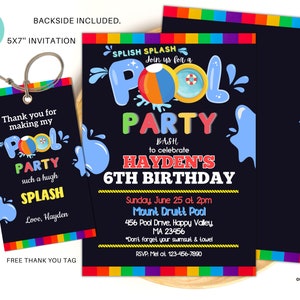 Editable Pool Party Invitation, Rainbow Pool Party Birthday Invites, Summer Swimming Pool party invitations Instant Download