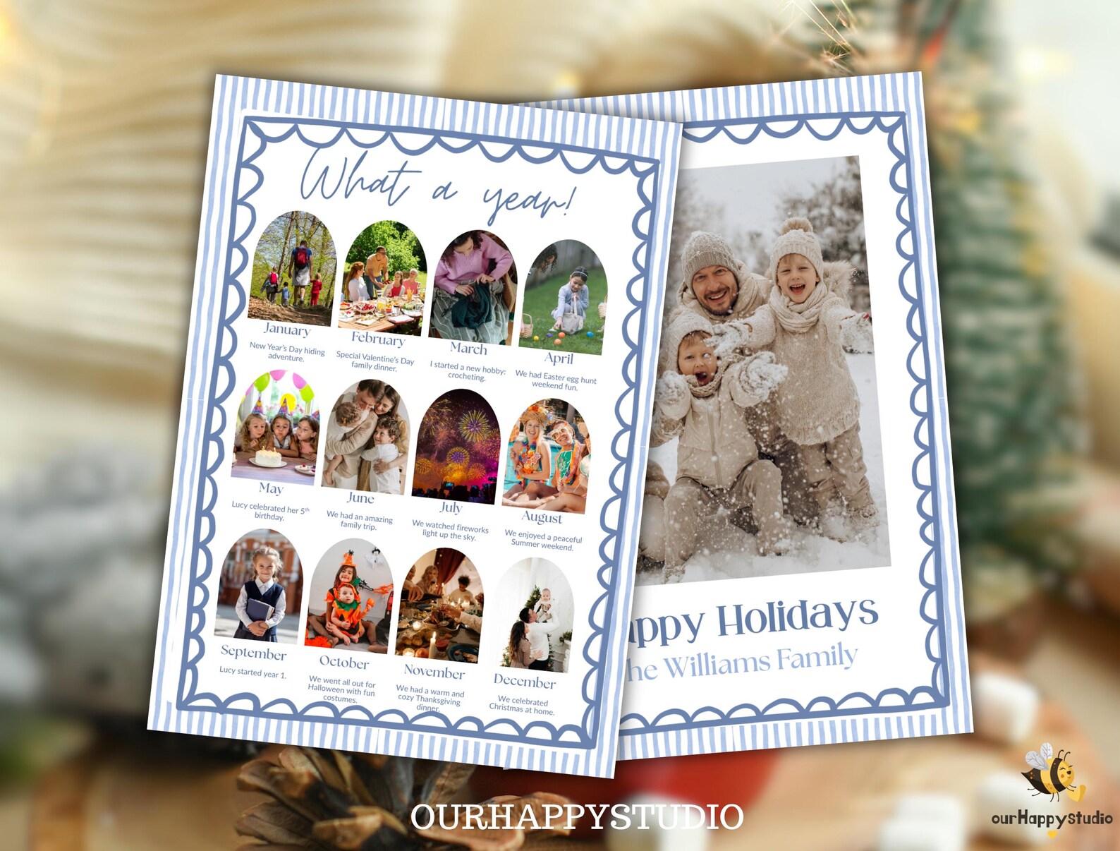 Editable Hand Drawn What a Year Christmas Card Template, Year in Review ...