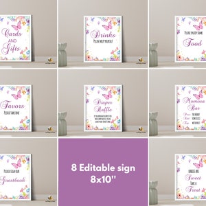 Bearbeitbares Schmetterlings-Babypartyschild-Bundle, Babypartyschild, bedruckbare Schilder im Bundle, Karten- und Geschenkschild, Windelraffleschild, 01