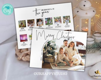 Editable Year in review Christmas Card Template, Minimalist Christmas Photo card template, Year review photo collage template, Holiday photo