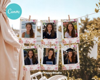 Editable Graduation Photo Banner, Wildflower Milestone Template (Canva)