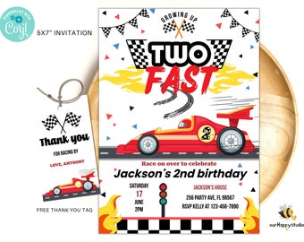 Editable Two fast Racing car 2nd birthday invitation, Race car birthday boy invitation boy racecar party invite instant download 02