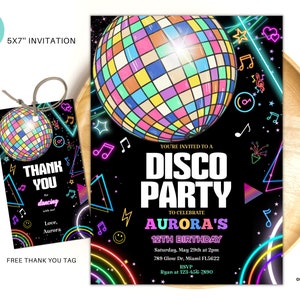 Editable Disco Party Birthday Invitation, Disco Gender Neutral Invites, Dance Party Template, Neon Party Invites Editable Glow Party D03