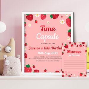 Editable Berry First time capsule and matching note cards, 1st Birthday Time Capsule, Berry first birthday instant download SB01