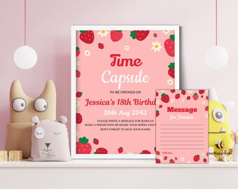Editable Berry First time capsule and matching note cards, 1st Birthday Time Capsule, Berry first birthday instant download SB01