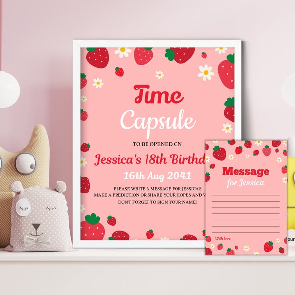 Editable Berry First time capsule and matching note cards, 1st Birthday Time Capsule, Berry first birthday instant download SB01