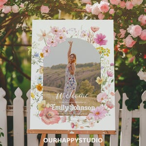 Editable Wildflower Graduation Welcome Sign template, Grad Party Welcome sign, Minimalist graduation poster, Boho Graduation Custom Sign