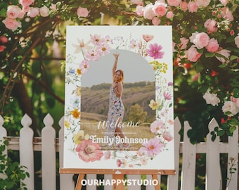 Editable Wildflower Graduation Welcome Sign template, Grad Party Welcome sign, Minimalist graduation poster, Boho Graduation Custom Sign