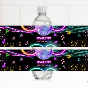 Editable Disco Water Bottle Label, Birthday water bottle sticker, Dance party water bottle label instant download DS01