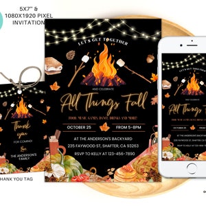 Editable Fall party invitation, Fall harvest party text invitation, Fall event flyer, Fall festival invite, Bonfire invite 5x7&#39;&#39; Evite FP03