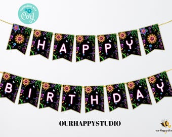 Neon Pool Party Birthday Banner, Editable Summer Sign (Digital Download)