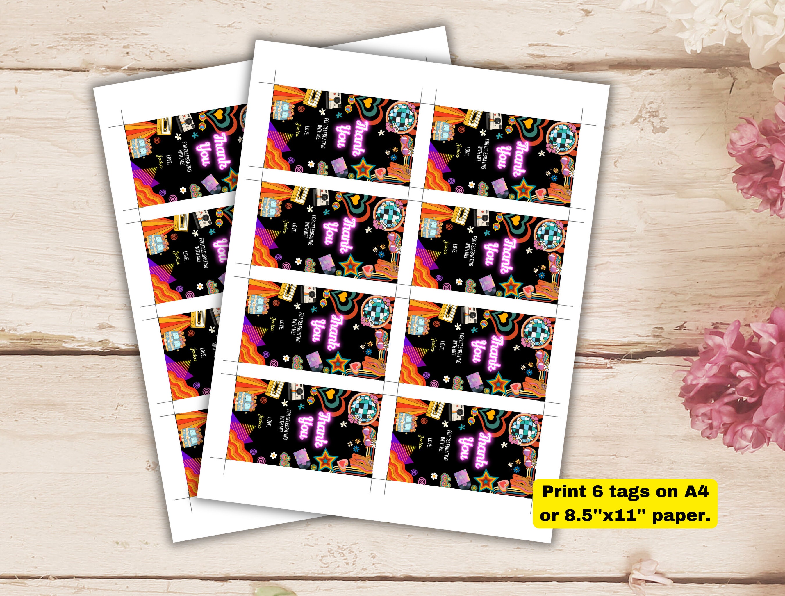 Editable 70s Thank You Tag 70s Birthday Party Favor Label Printable ...