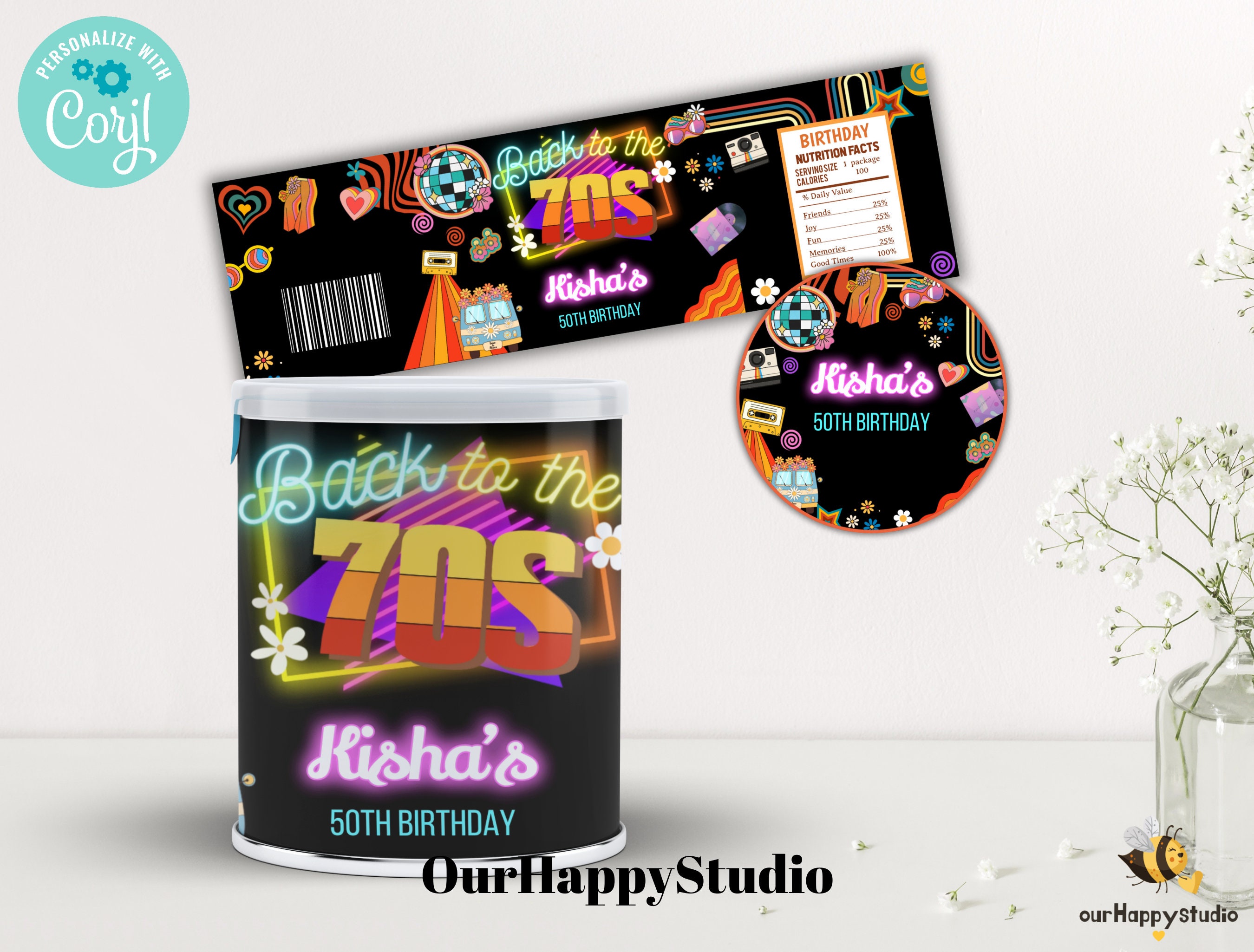 Editable 70s Birthday Party Chips Can Label Template Back to the 70s ...