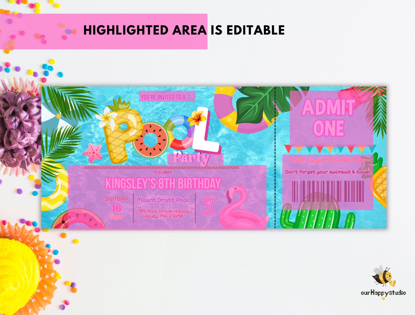 Tropical Pool Party Ticket Invitation, Editable Swim Party Invite ...