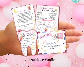 Editable Pink Tooth Fairy Set: Letter, Receipt, Envelope, Certificate (Digital Download) TF4