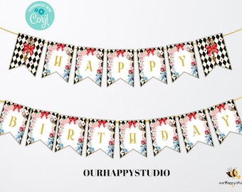Alice In Wonderland Tea Party Banner – Vintage Floral Flag Bunting For Girls Birthday Decor - View #5