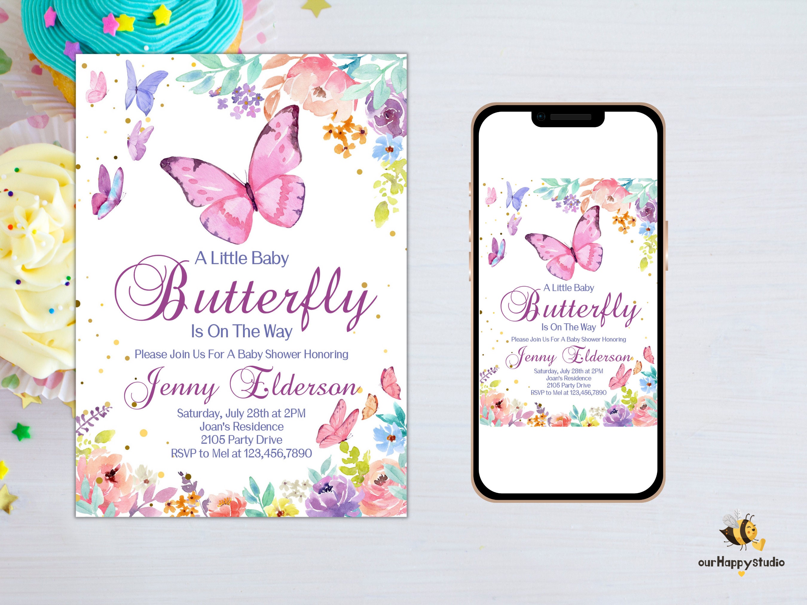 Editable Butterfly Baby Shower Invitation, Printable Purple Butterfly ...