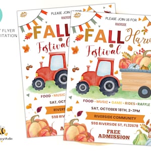 Editable Fall Harvest Festival Flyer, Autumn Halloween school church community invitation, Fall Festival invite flyer 8.5x11&#39;&#39; 5x7&#39;&#39;