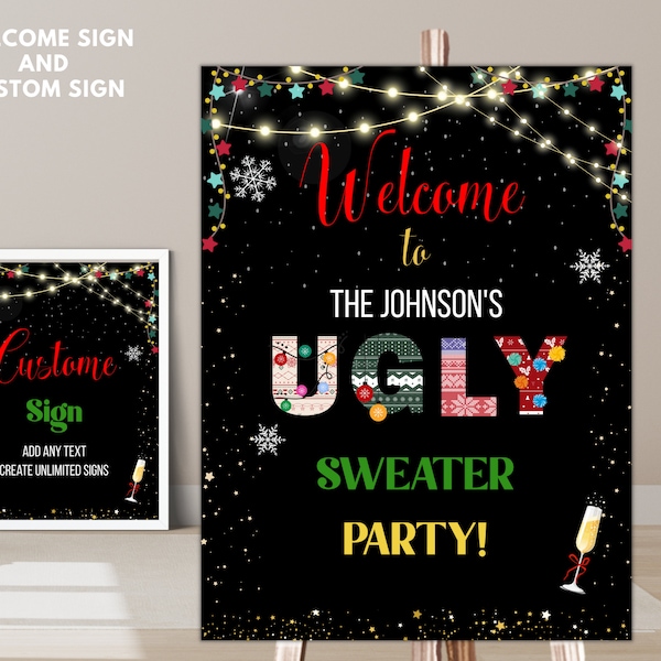 Bearbeitbar Ugly Sweater Party Willkommensschild, Ugly Sweater Party benutzerdefiniertes Zeichen, Ugly Sweater Willkommensbanner, Ugly Sweater Party Banner