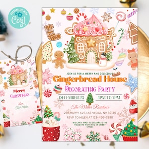 Editable Christmas Party Invitation, Christmas Gingerbread house decorating party invite, Christmas birthday invite, Holiday party invite