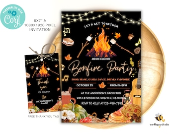 Editable Backyard Bonfire party invitation, Fall party text invitation, Fall event flyer, Fall festival invite, Bonfire invite 5x7'' Evite